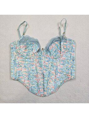 Bydee SD Corset Floral Lace Hook Closure Light Blue Pink Romantic Small